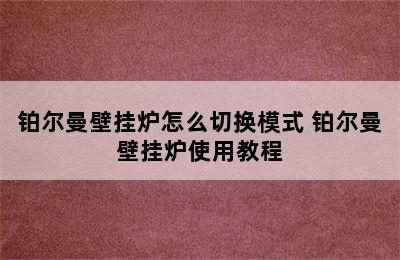 铂尔曼壁挂炉怎么切换模式 铂尔曼壁挂炉使用教程